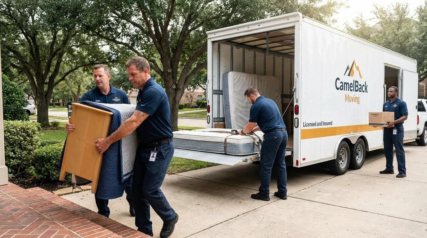 Crew loading residential truck for cross-state move from Hamilton City, CA