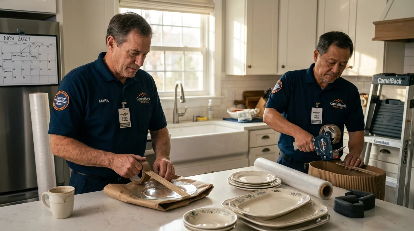 Professional crew packing kitchen dishware in Hamilton City, CA
